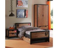 Pack - Lit Enfant, Chevet, Tiroir & Armoire alex Marron & Noir - Paris Prix