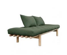 Méridienne futon PACE en pin coloris vert olive couchage 75*200 cm. - vert