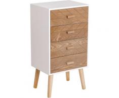 Meuble de rangement chiffonnier design scandinave 40L x 30l x 75H cm 4 tiroirs bois massif pin MDF