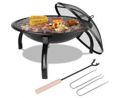 BBQ-Toro Bol de feu en fonte | ø 54 cm | Brasero avec protection contre les étincelles et tisonnier