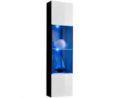 Armoire Murale Vitrine LED | 40 x 170 x 29cm | Noir et Blanc Finition brillante | 4 compartiments 2