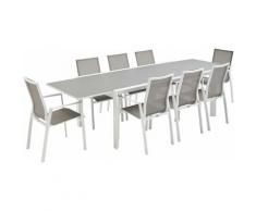 Salon de jardin table extensible - Washington Taupe - Table en aluminium 200/300cm, 8 fauteuils en