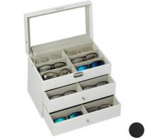 Boîte à lunettes pour 18 paires, Rangement montures, cuir artificiel 22,5 x 33,5 x 19,5 cm, coffre,