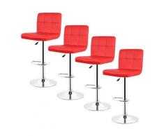 LOT DE 8 Tabouret de bar en simili cuir avec dossier rouge