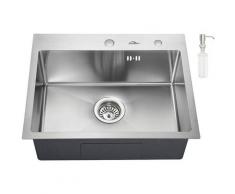 AuraLum Évier de Cuisine 1 Bac 55*45CM 304# Acier inoxydable Évier avec distributeur de savon Évier