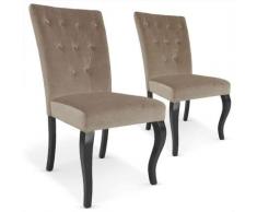 Chaise capitonnée velours taupe Barocco - Lot de 2
