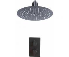 Kit de Douche - Mitigeur Thermostatique Encastrable et Pommeau de Douche Ø30cm Noir - Nox