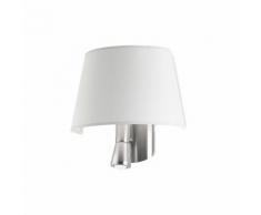 Applique Balmoral avec liseuse, nickel satiné et abat jour blanc