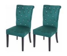 2x chaise à manger HHG-513, chaise de cuisine, velours riveté ~ vert foncé, pieds noirs