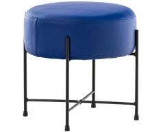 Tabouret rond / repose-pieds en simili-cuir bleu et métal noir