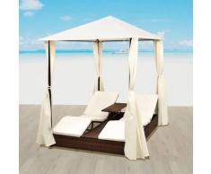 Topdeal VDTD27355_FR Chaise longue double avec rideaux Résine tressée Marron