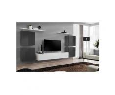 Ensemble meuble salon SWITCH IV design, coloris blanc et gris brillant. - Blanc