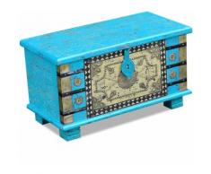 Coffre de Rangement Bois de Manguier 80x40x45 cm Bleu
