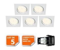 Lot De 5 Spot Encastrable Orientable Carre Led Smd Gu10 230V Blanc Rendu Environ 50W Halogene