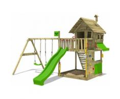 FATMOOSE Aire de jeux Portique bois GroovyGarden avec balançoire et toboggan vert pomme Maison