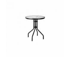 Table de balcon ronde 60 cm en verre trempé et fer noir