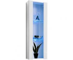 Armoire Murale Vitrine LED | 40 x 126 x 29cm | Blanc Finition brillante | 3 compartiments 3