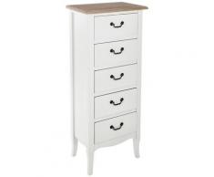 Chiffonnier de 5 tiroirs en paulownia coloris blanc - Dim : L.45 x l.30 x H.113 cm