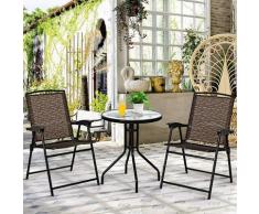 Costway - Ensemble Salon de Jardin Table et 2 Chaises Pliantes 2 Personnes Table Bistrot Ronde en
