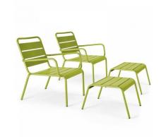 Palavas - Lot de 2 fauteuils relax avec repose-pieds en métal vert - Vert
