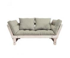 Banquette méridienne futon BEAT pin naturel tissu lin couchage 75*200 cm. - ecru
