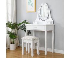 Coiffeuse avec Tabouret et Miroir Lampe à LED Table de Maquillage pour Chambre ou Dressing