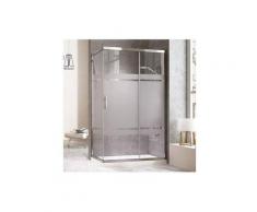 Cabine de douche rectangulaire avec un côté fixe et une porte coulissante frontale et un panneau