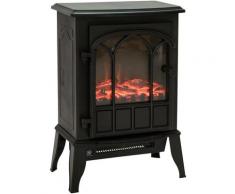 Cheminée électrique poêle style rétro 1000-2000 W simulation flammes LED porte noir