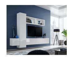 Price Factory - Ensemble meuble TV mural CUBE 13 design coloris blanc et blanc brillant. Meuble de
