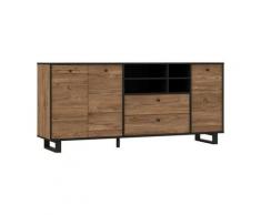 Enfilade 3 portes 2 tiroirs - Décor chene et noir - L 180,8 x P 42 x H 81,6 cm - SEWILL