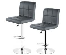 Oobest - Lot de 2 Tabouret de Bar Rotatif à 360° Hauteur Réglable en Chrome et Simili Cuir ( Gris )