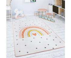 Tapis Chambre Enfant Tapis De Jeux Tapis Bébé Arc-En-Ciel Cœur Blanc Cassé Rose 155x230 cm - Paco