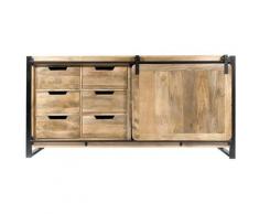 Made In Meubles - Buffet industriel porte coulissante manguier, 6 tiroirs bois - Bois