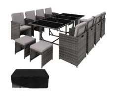 Salon de Jardin PALMA Ensemble de 8 Chaises 4 Tabourets 1 Table en Résine Tressée et Acier + 1