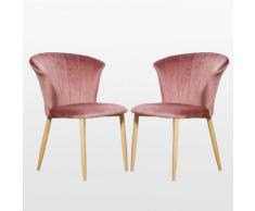 ELSA - Lot de 2 Chaises Grises en Velours Rose Poudré - Salle à Manger, Salon, Coiffeuse ou Bureau