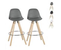 lot 2 tabourets de bar bois massif style scandinave gris