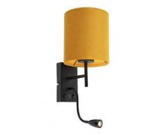 LED Applique noire avec abat-jour jaune velours - Stacca Qazqa Moderne, Rustique Luminaire