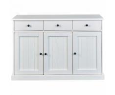 Enfilade 3 portes 3 tiroirs en bois massif laqué blanc - Dim : L131 x H86 x P45 cm -PEGANE-