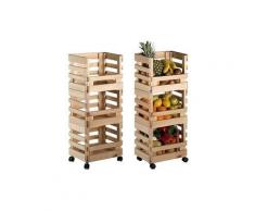 QEM - Etagère cagettes en bois brut empilables fruits et légumes sur roulette (cagette empilable)