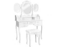Tectake - Coiffeuse Table de Maquillage Commode avec Miroir 3 Faces Rabattables et 7 Tiroirs + 1