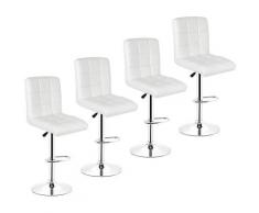 Tabouret de bar lot de 4 en simili cuir blanc réglage en hauteur avec dossier
