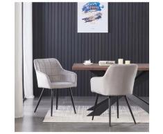 Lot de 2 Chaises de Salle à Manger en Velours Capitonnées Gris Clair - Style Contemporain - Pieds