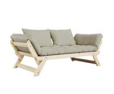 Banquette méridienne futon BEBOP pin naturel tissu lin couchage 75*200 cm. - beige