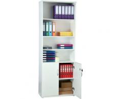 Armoire haute de bureau en bois | | LxPxH 800 x 400 x 2200 mm | 5 étagères | Avec placard | Blanc |
