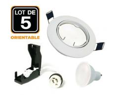 Europalamp - Lot de 5 Spot encastrable orientable BLANC avec GU10 LED de 5W eqv. 40W Blanc Chaud