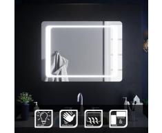 Miroir de salle de bain led rectangle 80x60 cm Commutateur infrarouge Anti-buée éclairage intégré