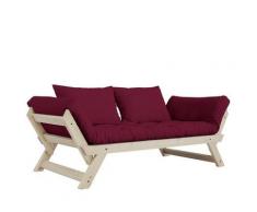 Banquette méridienne futon BEBOP bordeaux et pin naturel couchage 75*200 cm. - rouge