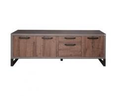 Dmora Meuble TV de salon style industriel, Buffet bas avec 3 portes, Armoire de salon, Made in