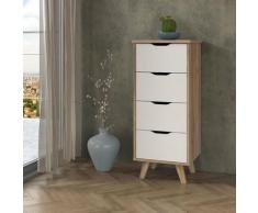 VANKKA Chiffonnier 4 tiroirs - Décor chene et blanc - L 45 x P 42 x H 108 cm
