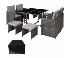 Salon de Jardin BILBAO en Résine Tressée et Acier 4 Chaises 4 Tabourets 1 Table Gris